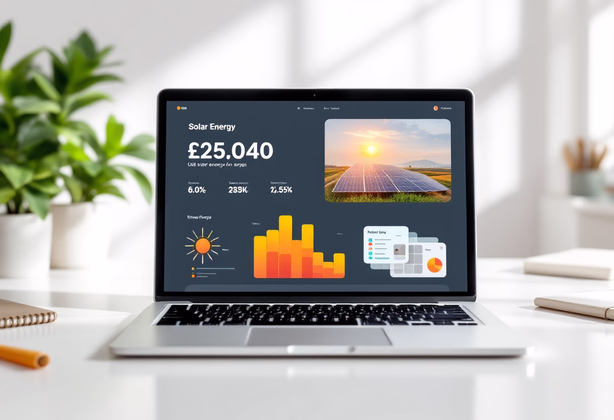 [digital project] renewable energy website layout of solar panel installer on a laptop